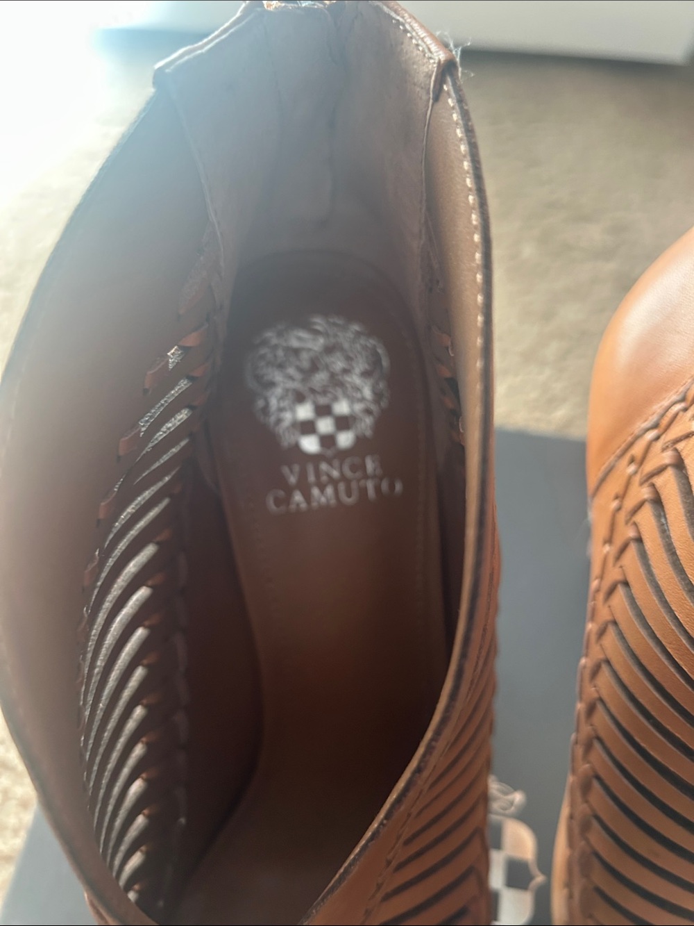 Vince Camuto Tan Woven Peep-Toe Stiletto Booties - Picture 7 of 7